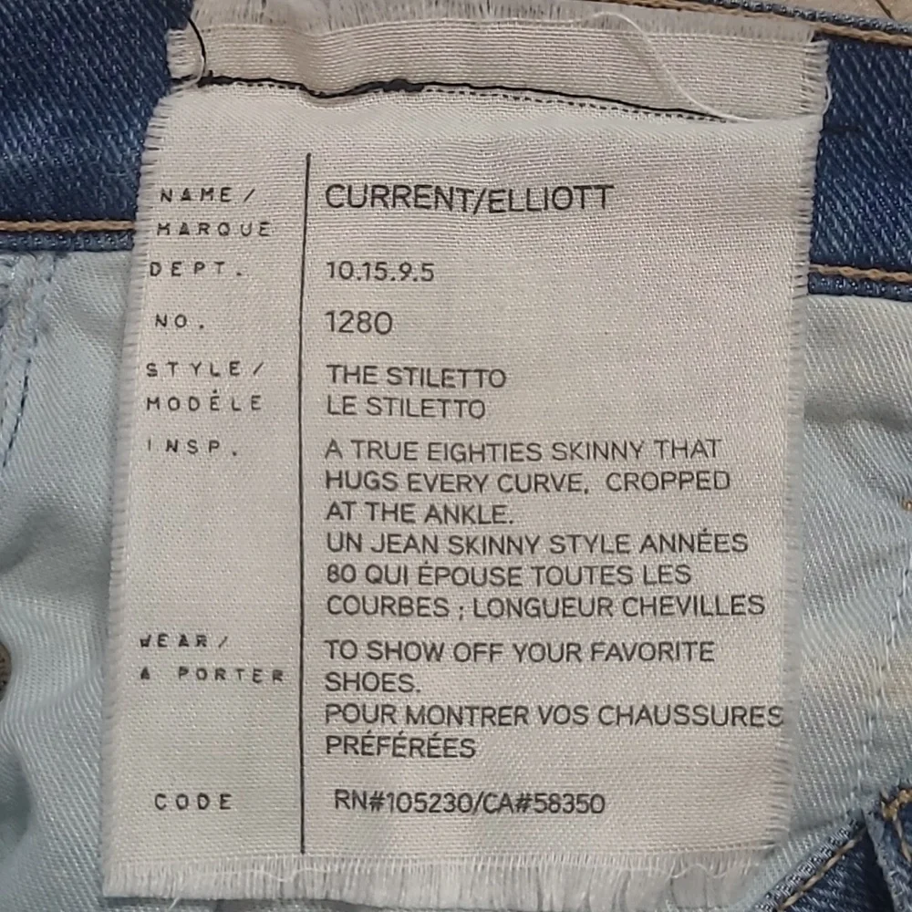 Current/Elliott Jeans Women's sz 24 The Stilleto Draft Low Rise Skinny Ankle